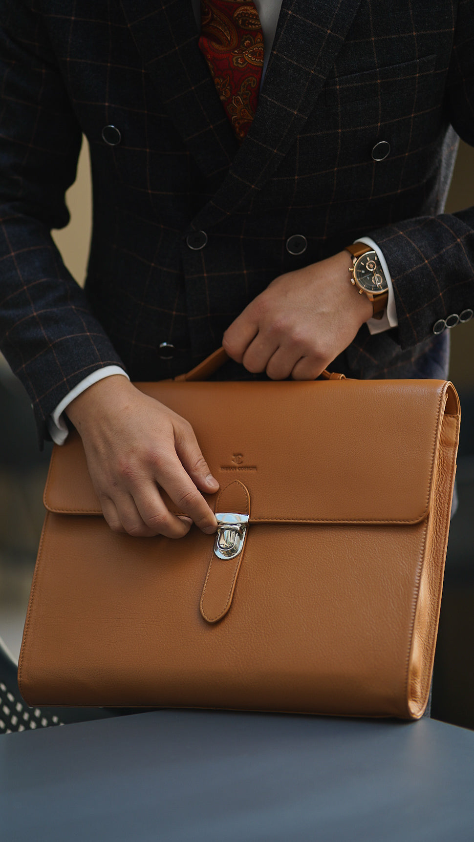 Klassische Leder Aktentasche aus Vollnarbenleder-Premium Business Tasche