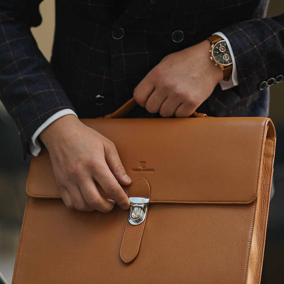 Klassische Leder Aktentasche aus Vollnarbenleder-Premium Business Tasche