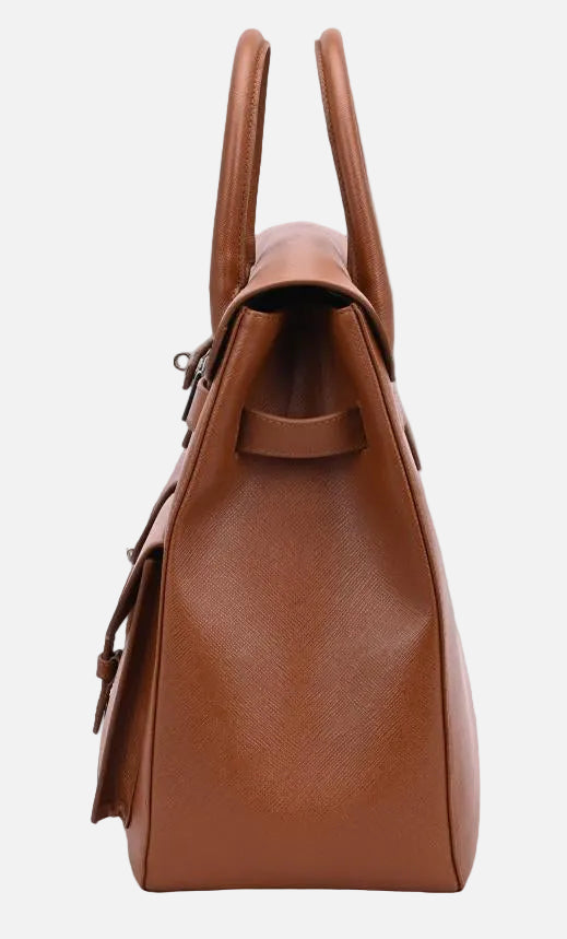 The Alvoro Cow Saffiano Unisex Bag Cognac - Indian Cobbler Switzerland