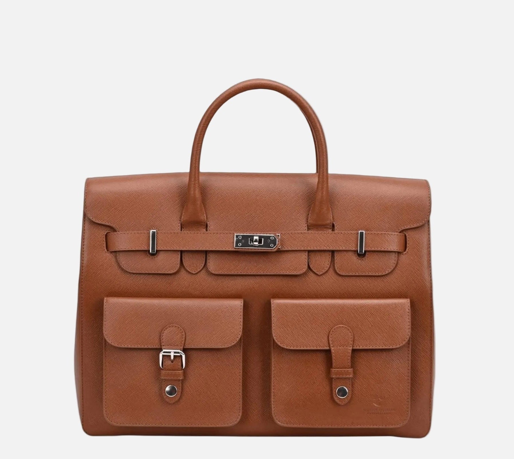 Luxuriöse Reise- und Business Tasche aus cognacfarbenem Saffiano-Leder