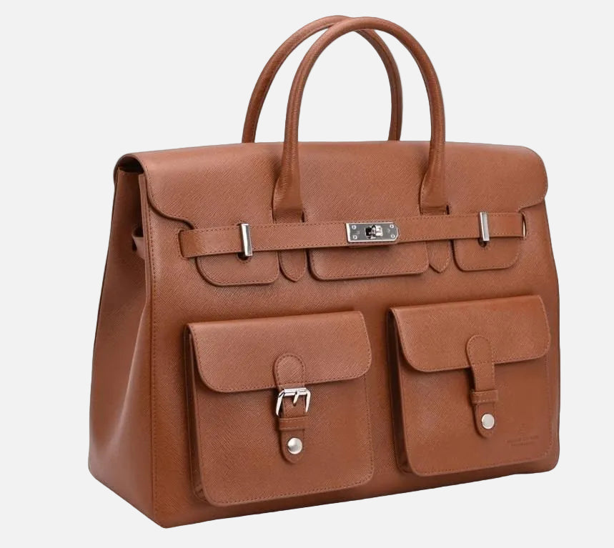 The Alvoro Cow Saffiano Unisex Bag Cognac - Indian Cobbler Switzerland