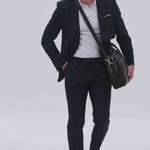 Black leather business briefcase with shoulder strap
